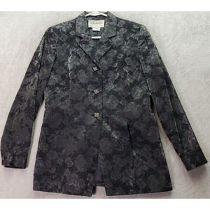 Jones New York Suit Jacket Womens Petite 8 Gray Floral Metallic‎ Button Front